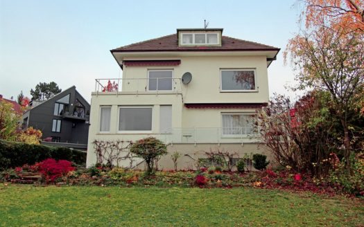 Blick vom Garten auf großzügig geschnittenes Mehrfamilienhaus