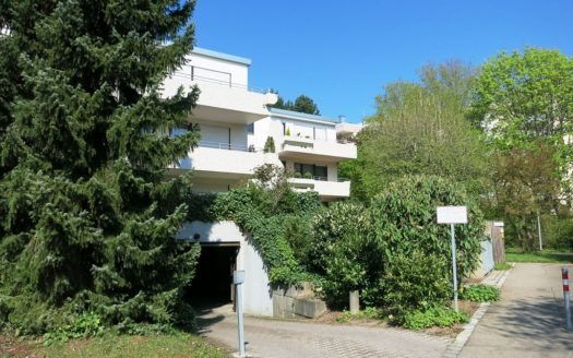 Zufahrt zur Garage mit Gehweg und dahinterliegendem Wohnhaus